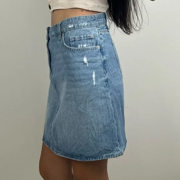 Jeanswest Women’s Mini Denim Skirt A-Line High Waist Distressed Blue Size 16 - Picture 2 of 12